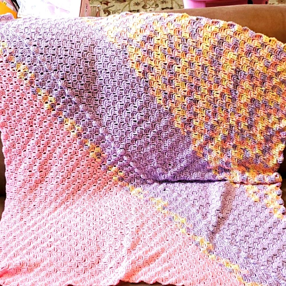 Baby blanket, pink, lavender and peach